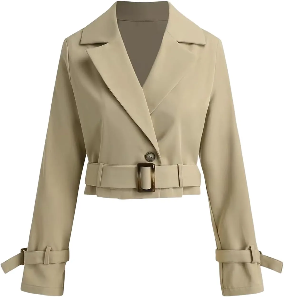 Womens Fall Winter Cropped Trench Coat Raglan Long Sleeve Work Office Casual Crop Jacket with Belt