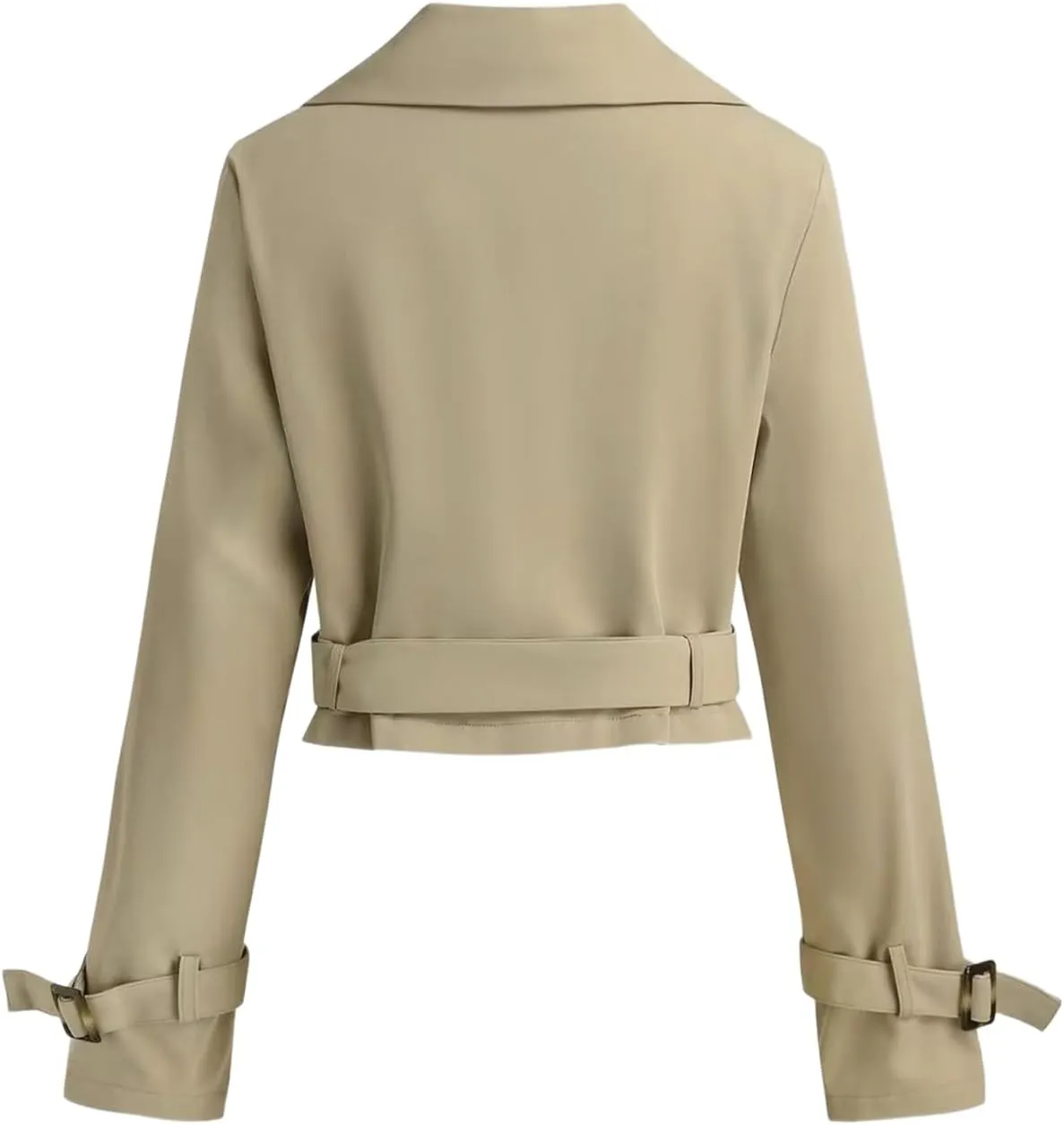 Womens Fall Winter Cropped Trench Coat Raglan Long Sleeve Work Office Casual Crop Jacket with Belt