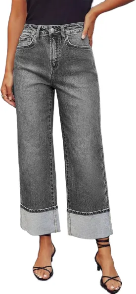 Women's High Waisted Wide Leg Jeans Stretchy Baggy Straight Loose Jeans Casual Washed Denim Mom Pants