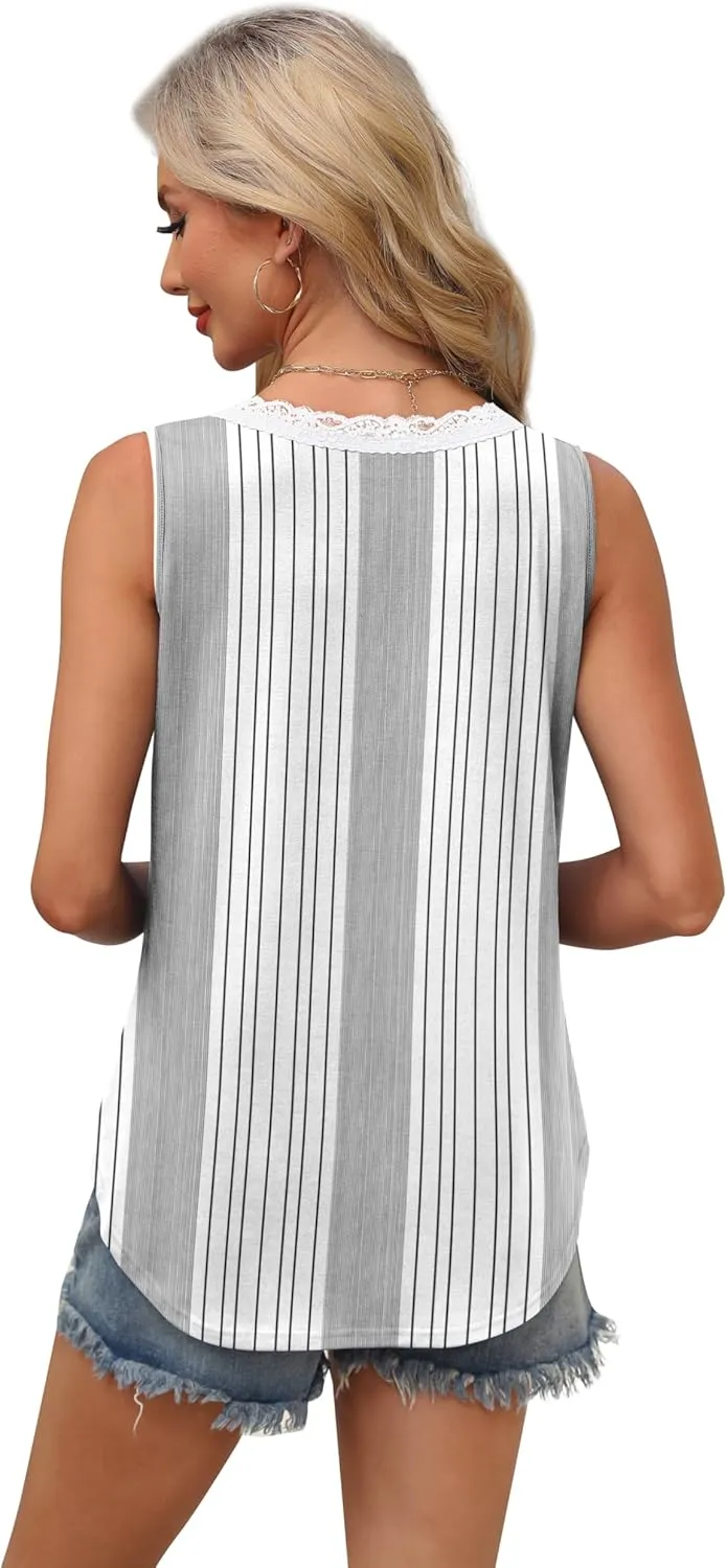 XIEERDUO Womens Lace V Neck Tank Tops Summer Spring Sleeveless Shirts Casual Flowy Clothes Trendy Outfits (S-3XL)