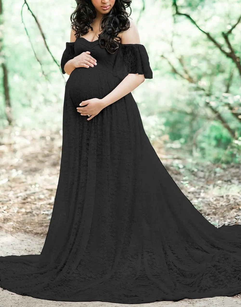 ZIUMUDY Photography Maternity Dress Off Shoulder Lace Baby Shower Pregnant Wedding Dress